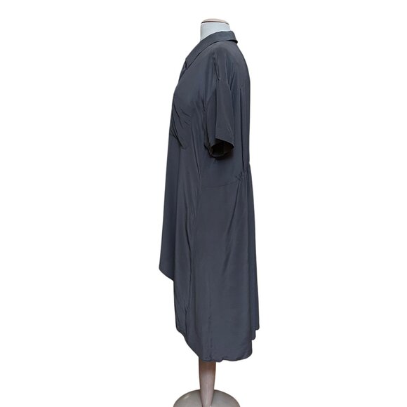 Eileen Fisher Gray Crepe High Low Button Up Dress Tunic 100% Silk Quiet Luxury L - Picture 4 of 9